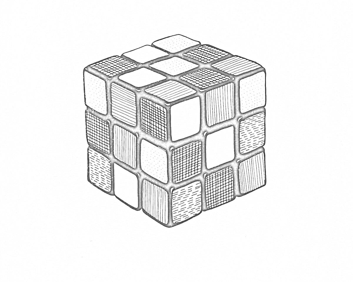 Раскраска Кубик Рубика с разными узорами на гранях