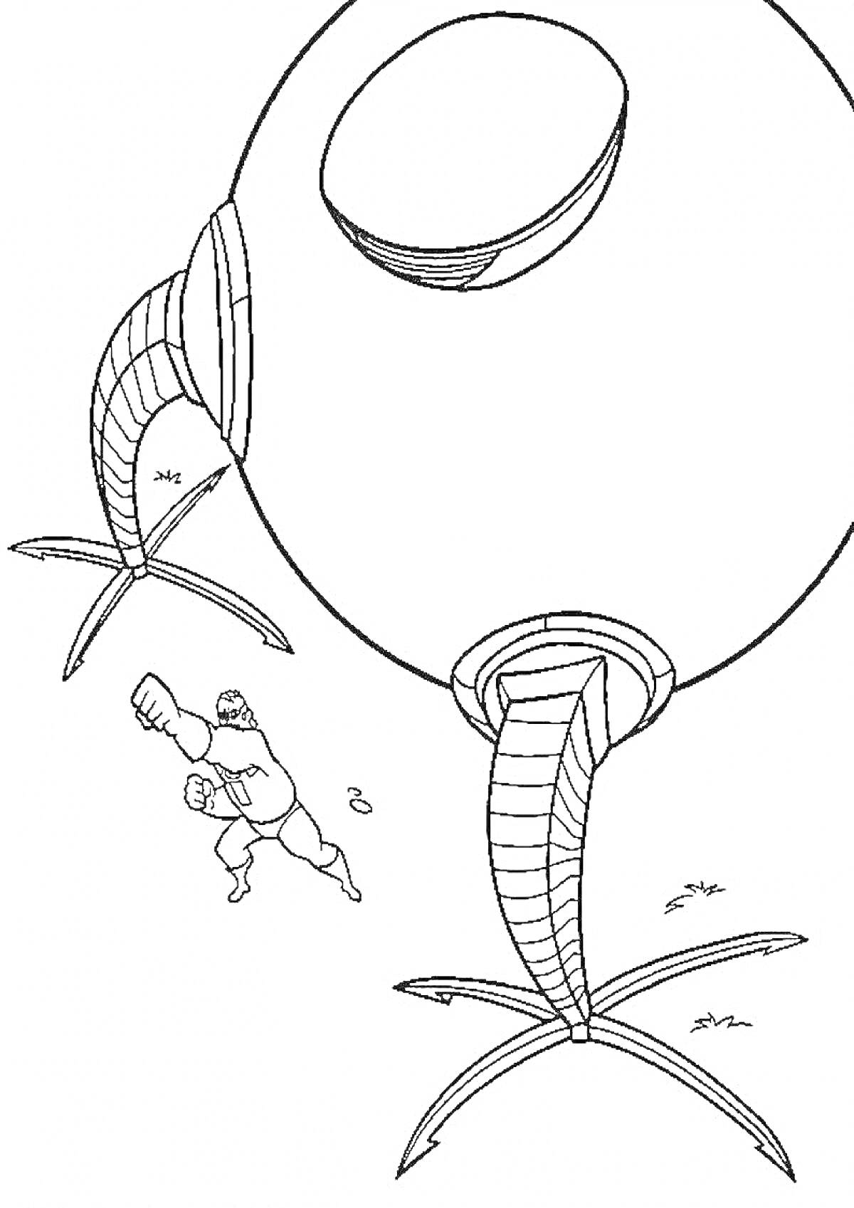 Раскраска Мистер Исключительный сражается с гигантским роботом с двумя ногами-опорами