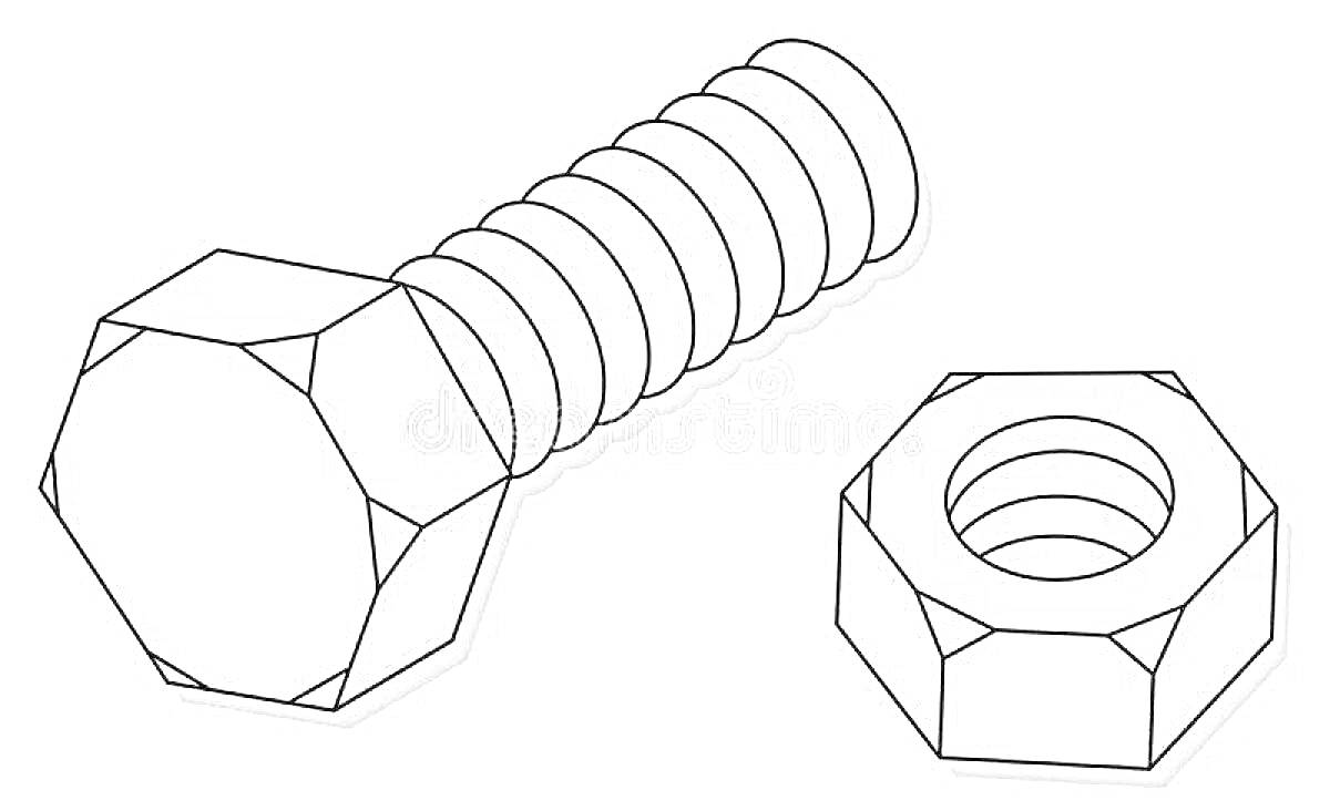Раскраска Винт и гайка