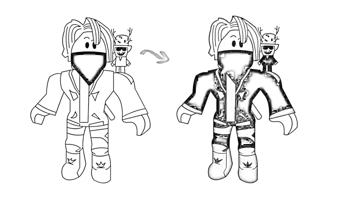 Раскраска Персонаж из Роблокс с маской и мини-фигуркой на плече