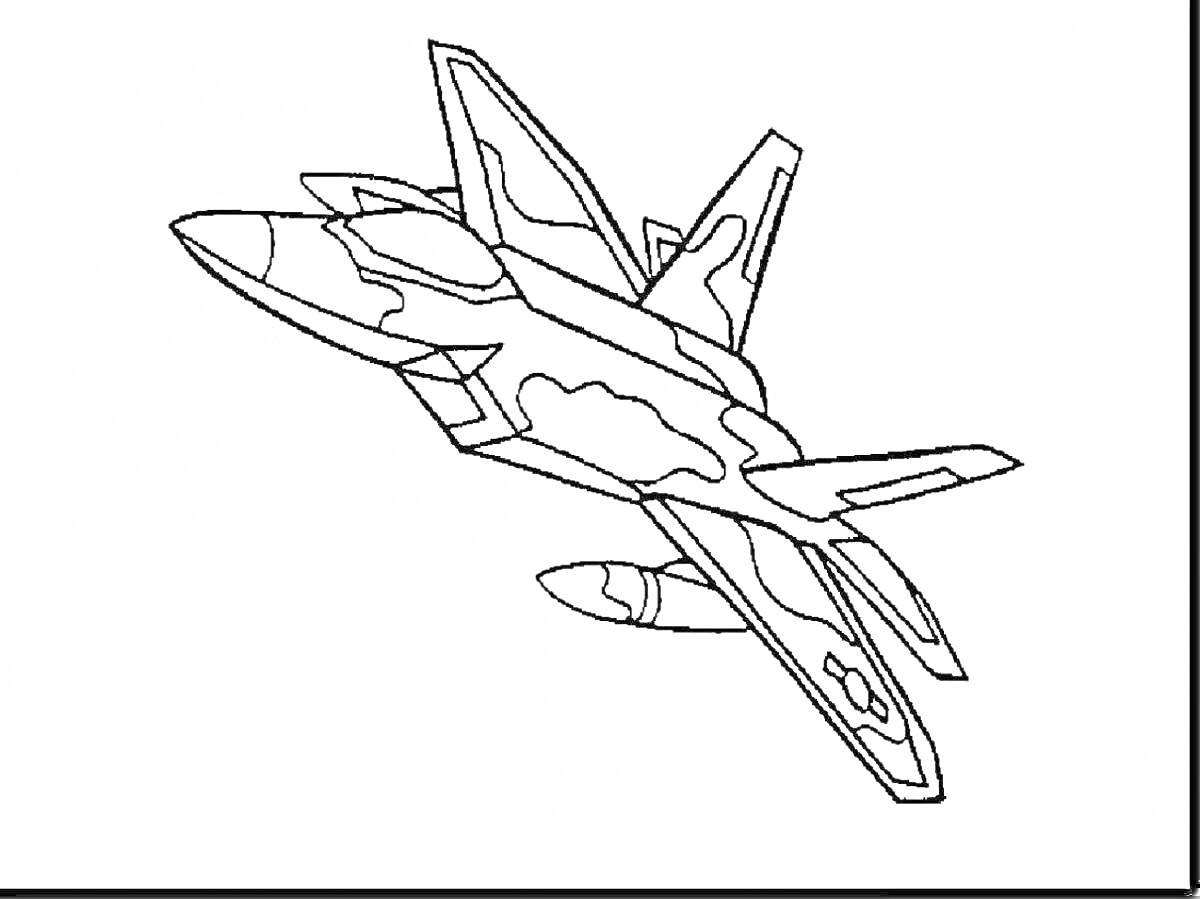 На раскраске изображено: Истребитель, Камуфляж, Для детей, Авиация