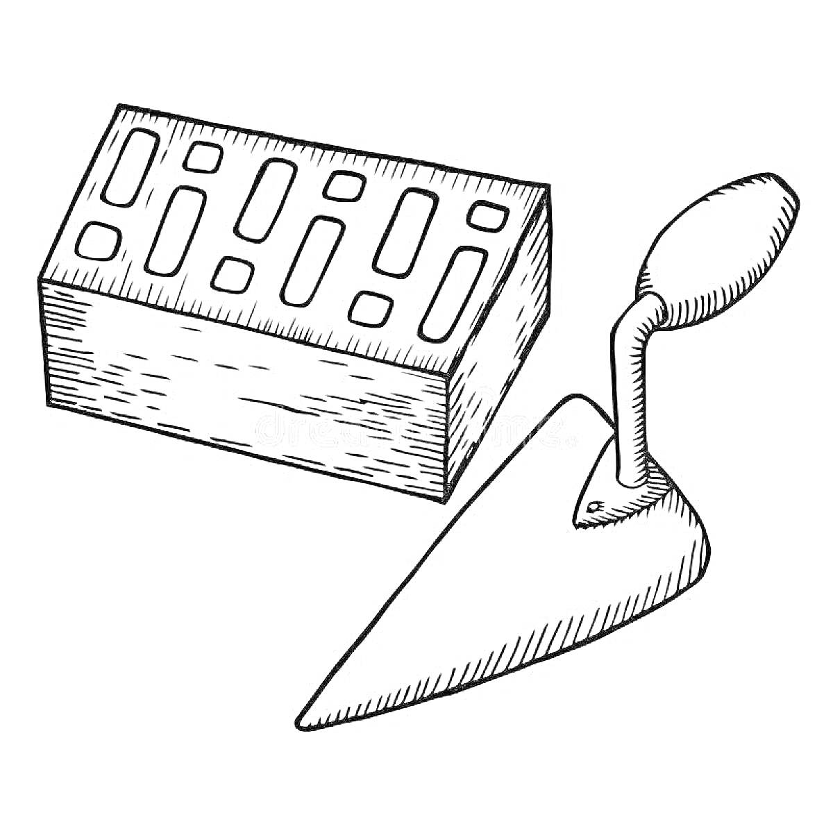 Раскраска Кирпич и строительный мастерок