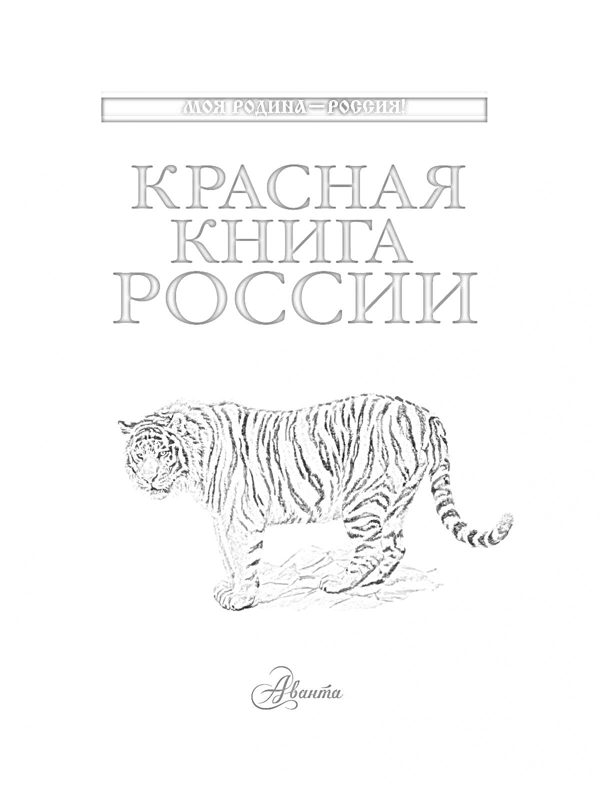 Раскраска Красная книга России с изображением тигра на обложке, название 