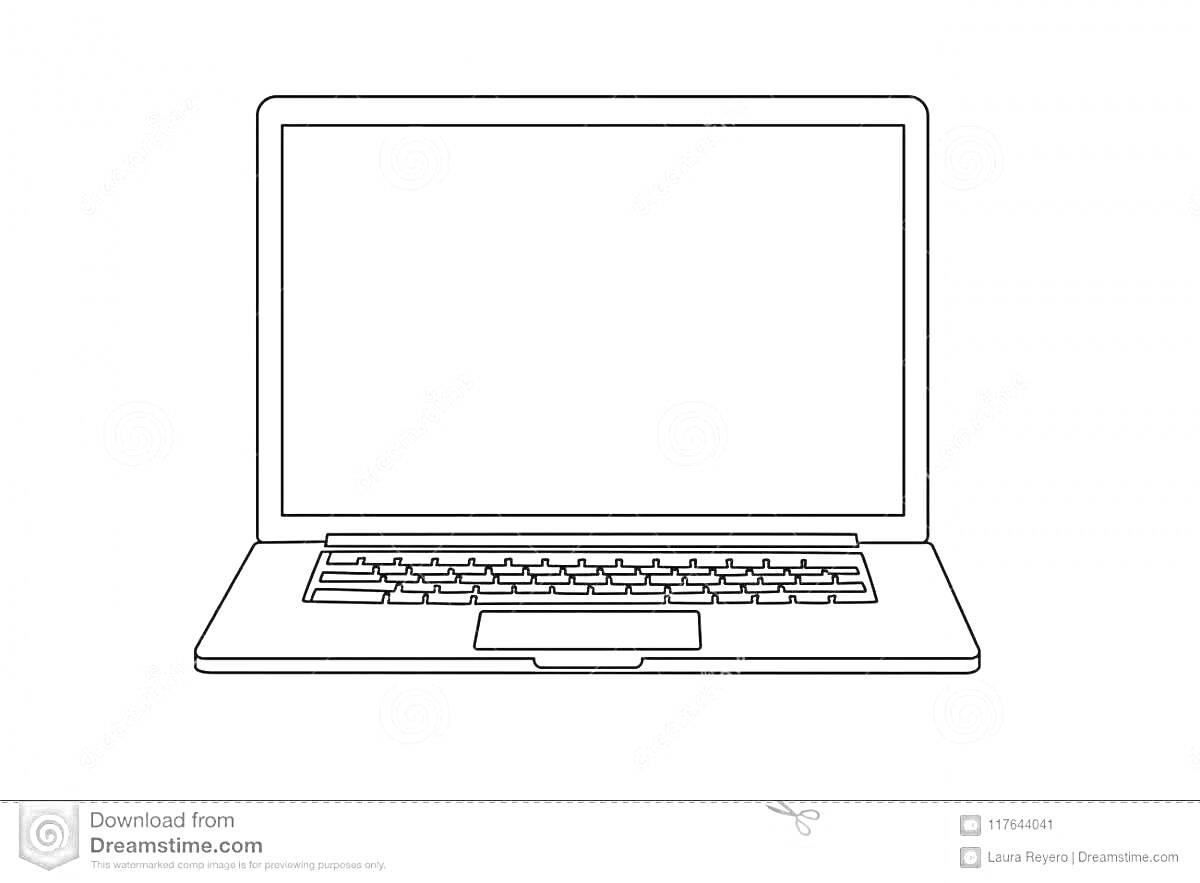 Раскраска Ноутбук с экраном и клавиатурой