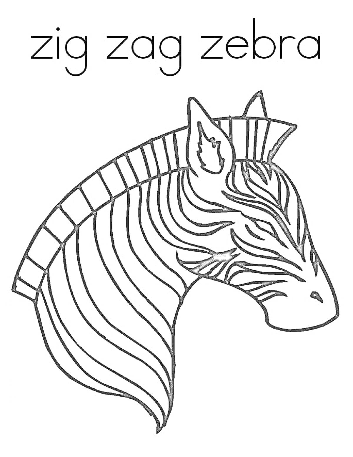 Раскраска Голова зебры с полосками под заголовком 