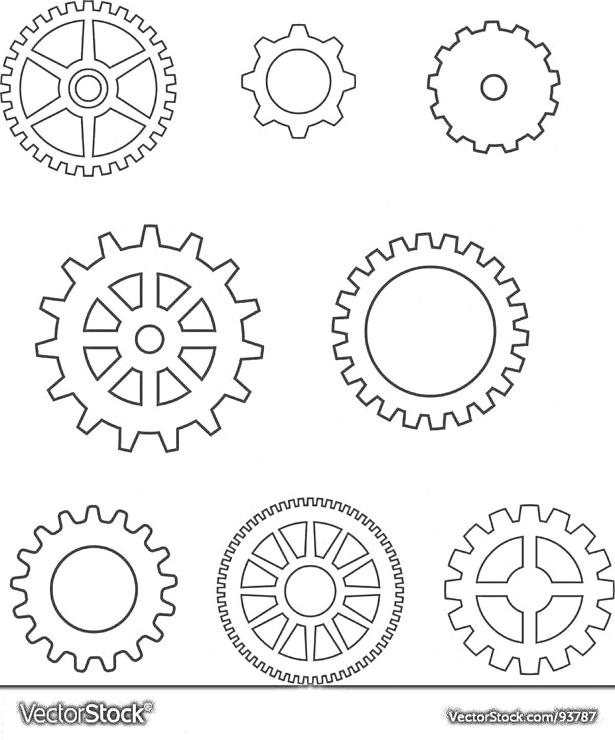 На раскраске изображено: Шестеренки, Механизмы, Техника, Моторика, Зубчатые колеса