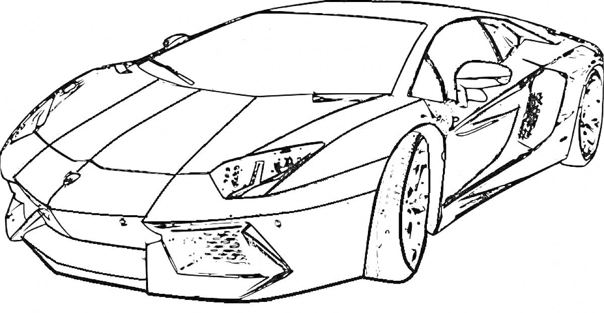 Раскраска Спортивный автомобиль Lamborghini Aventador с деталями кузова, колес и зеркал