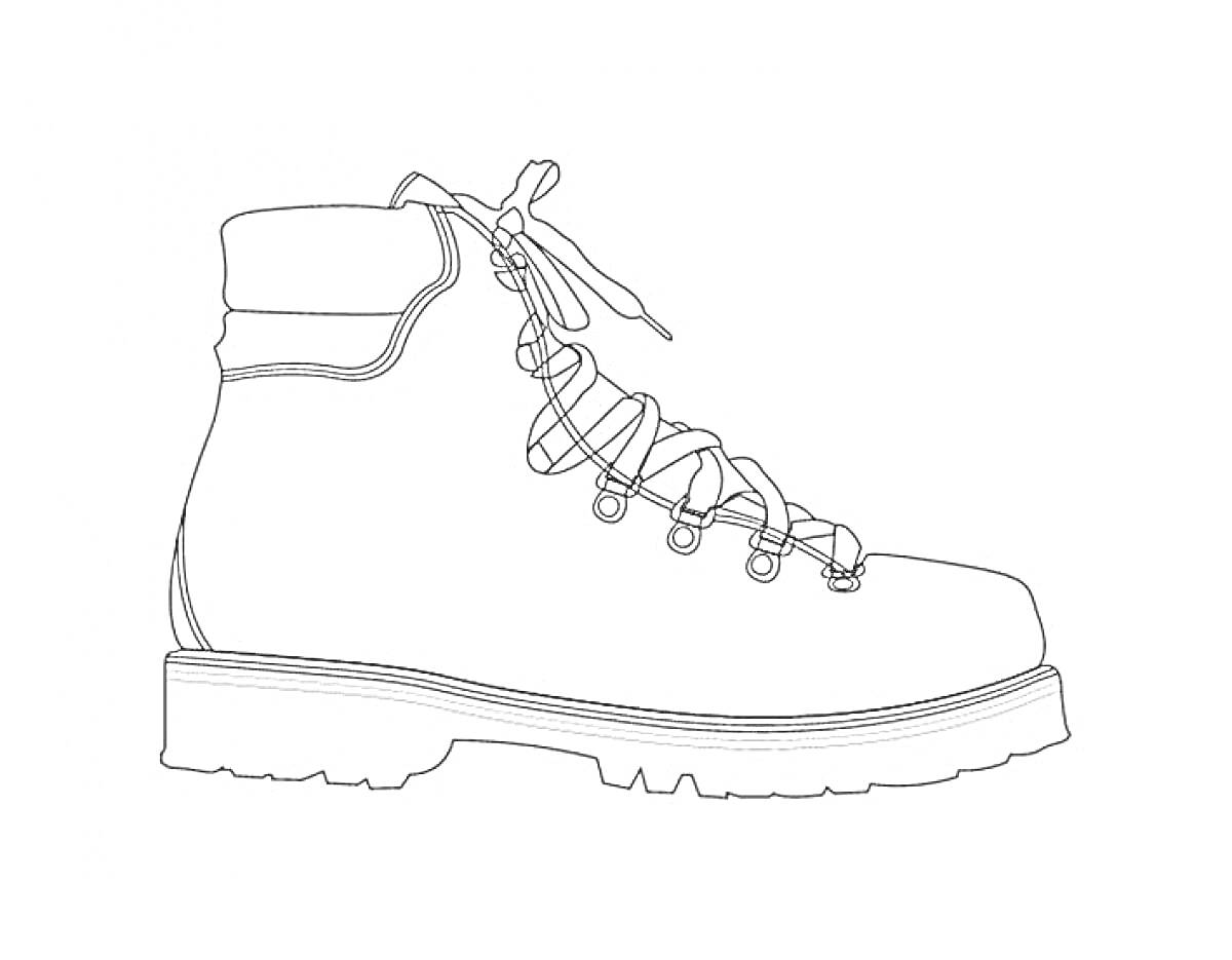 Раскраска Ботинок с высокой шнуровкой и грубой подошвой