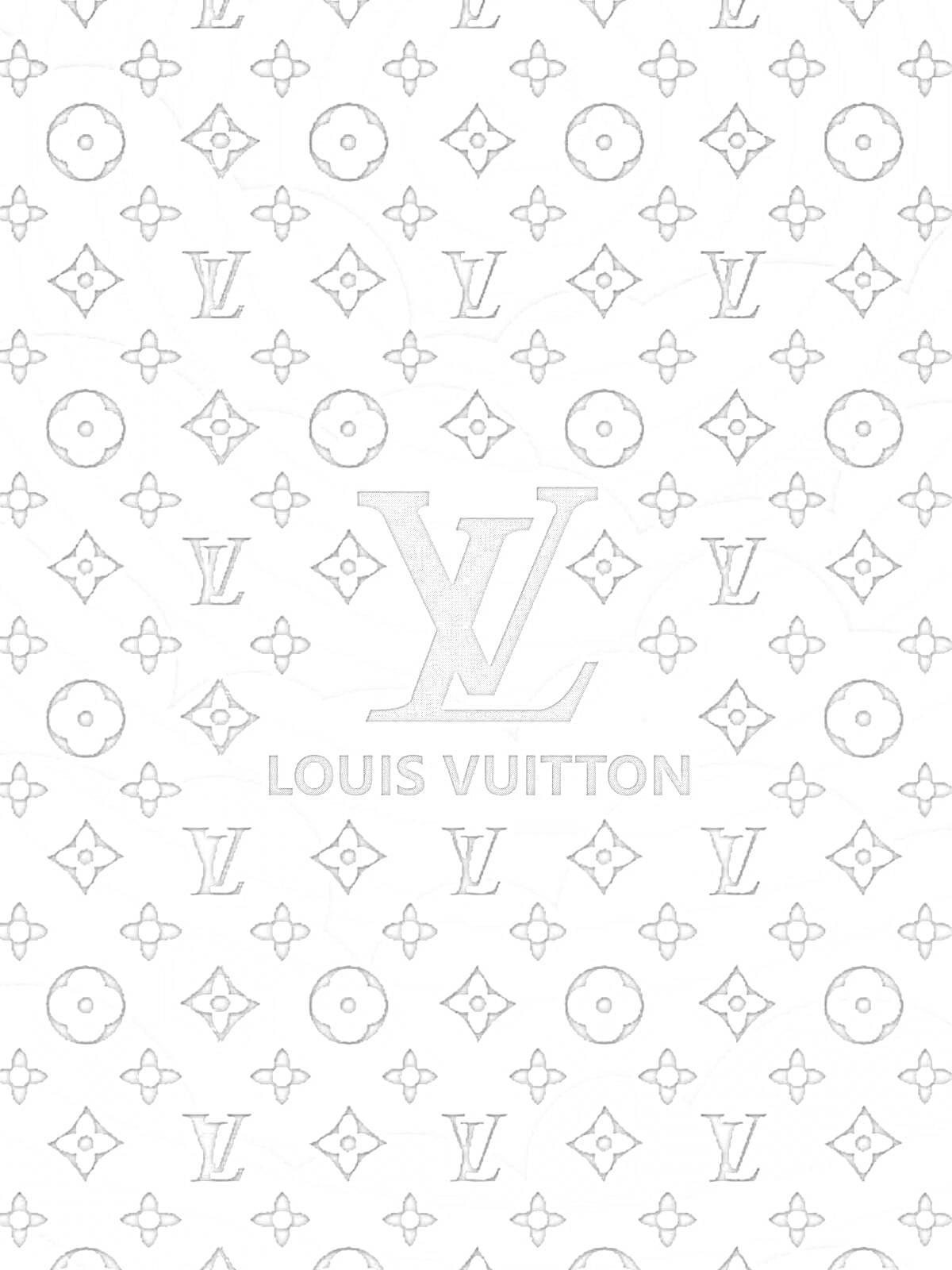 На раскраске изображено: Louis Vuitton, Узоры, Монограмма, Буквы, Цветочные элементы, Мода, Бренд