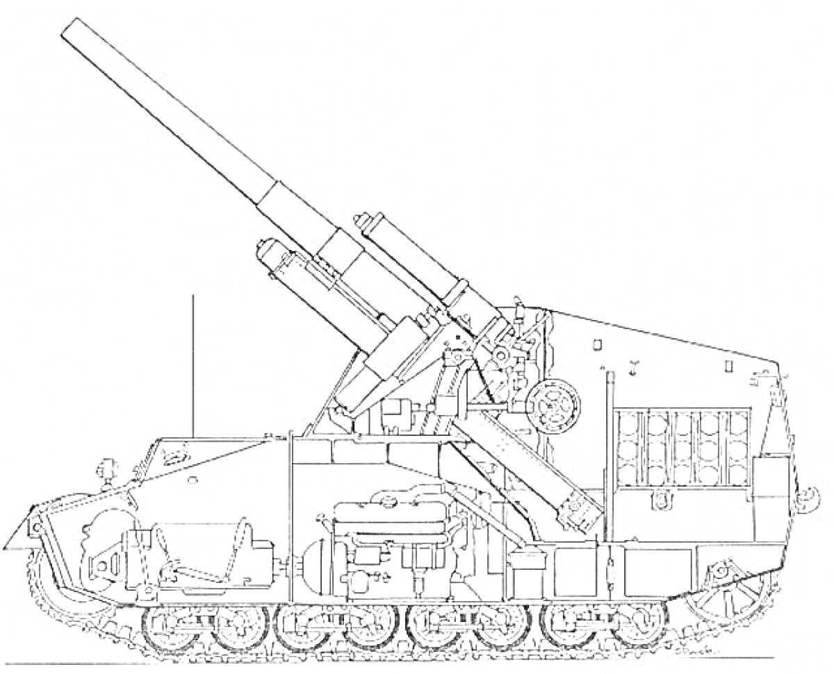 Раскраска Танк дора с длинным стволом и гусеничным ходом