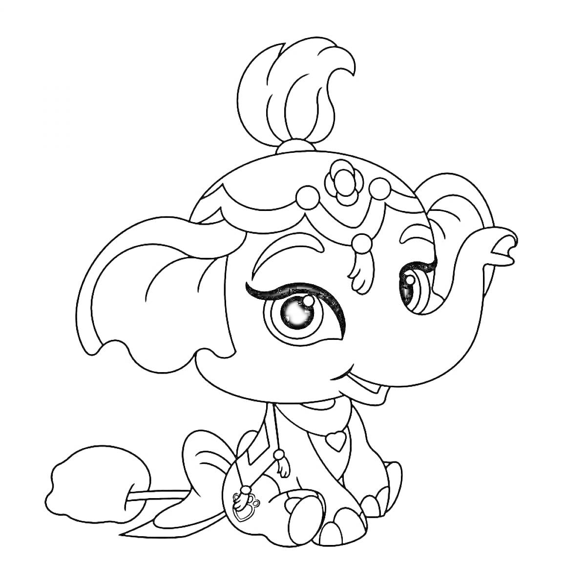 Раскраска Слоненок в украшениях