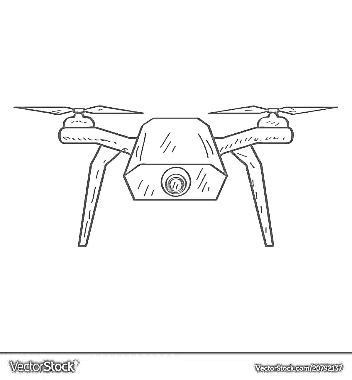 Раскраска Квадрокоптер с четырьмя пропеллерами и камерой