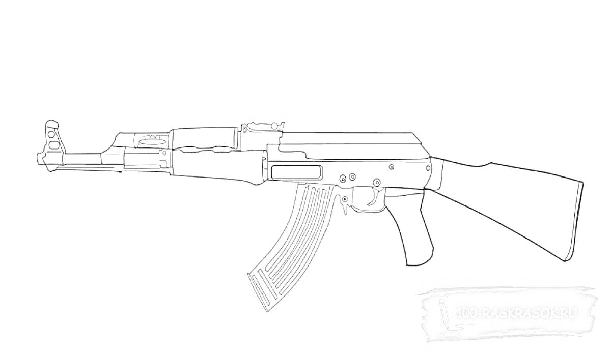 На раскраске изображено: АК-47, Автомат, Оружие, Standoff 2, Ружьё, Контурные рисунки
