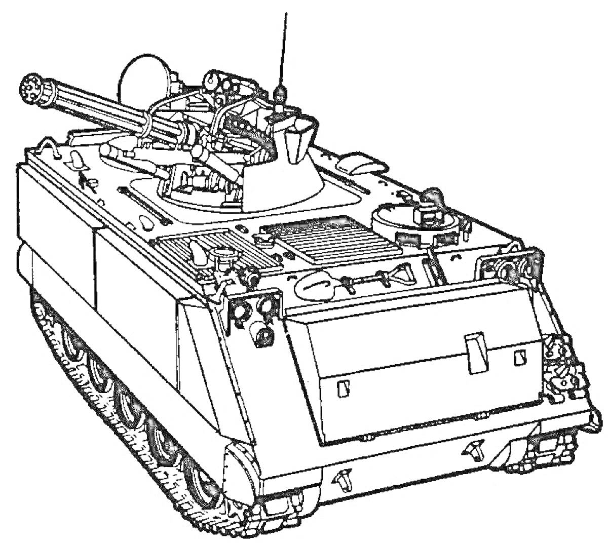Раскраска Лего танк с пушкой, антеннами, и гусеничным движителем