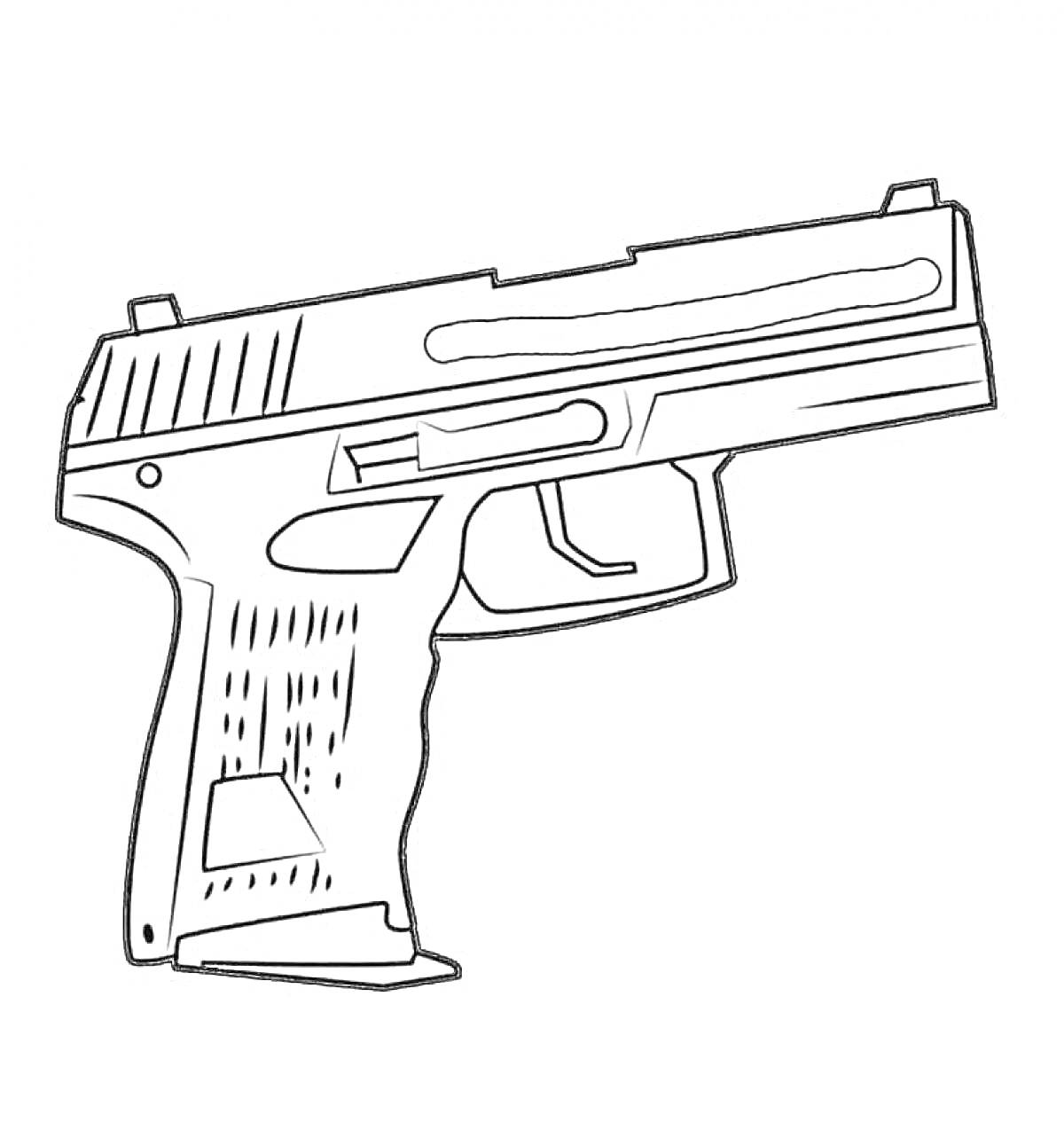 На раскраске изображено: Пистолет, Оружие, Контурные рисунки, Простая