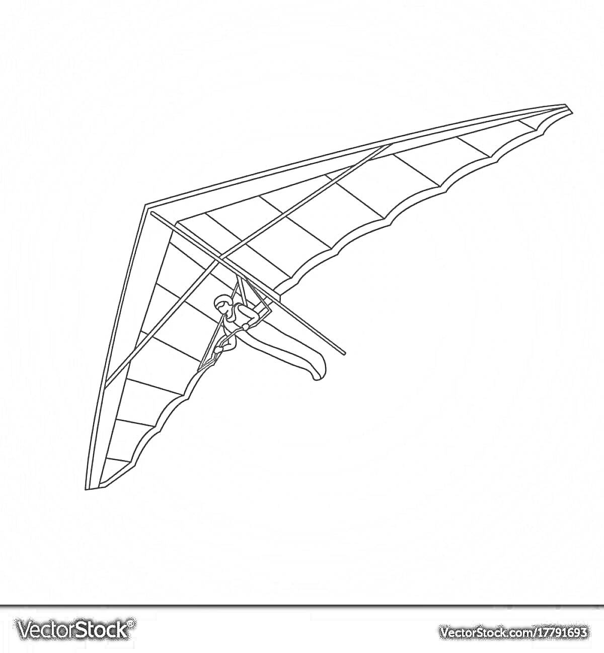 Раскраска Контурное изображение дельтаплана с пилотом на фоне