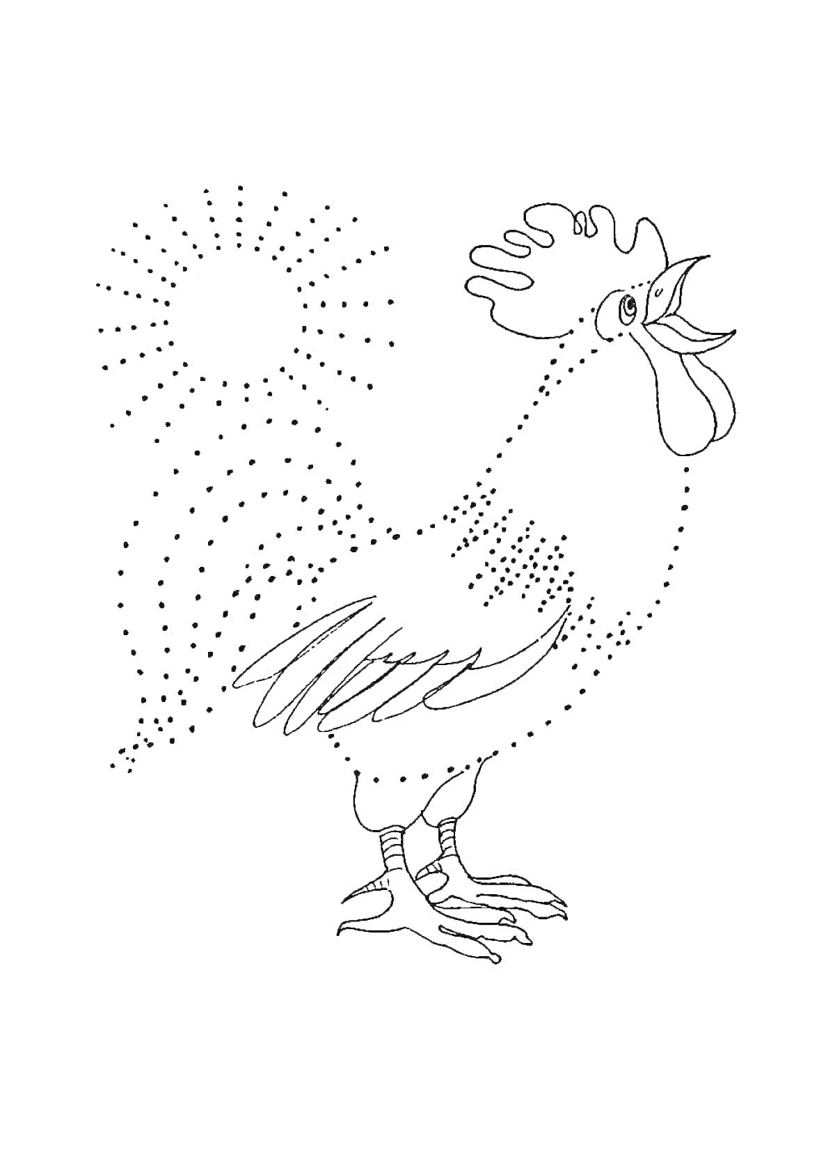 На раскраске изображено: Петух, Солнце, Птица