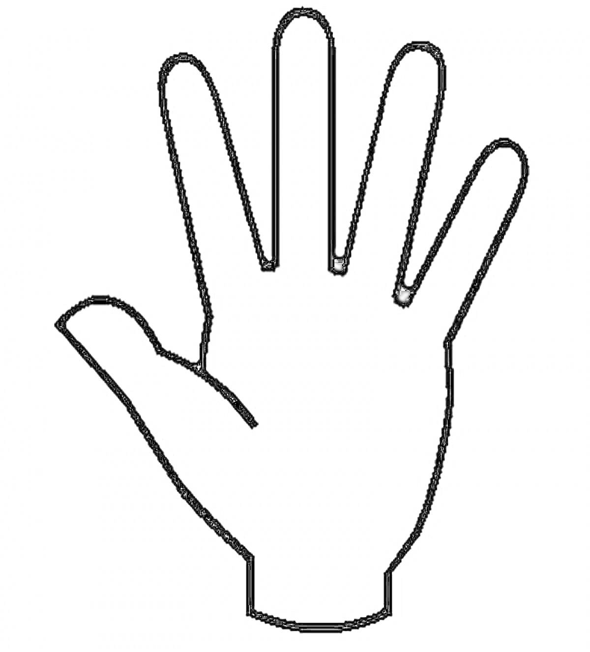 Раскраска Контур ладони с вытянутыми пальцами