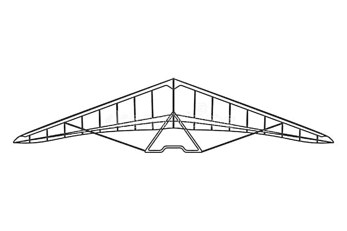 Раскраска Дельтаплан в полете, фронтальный вид с каркасной структурой крыла