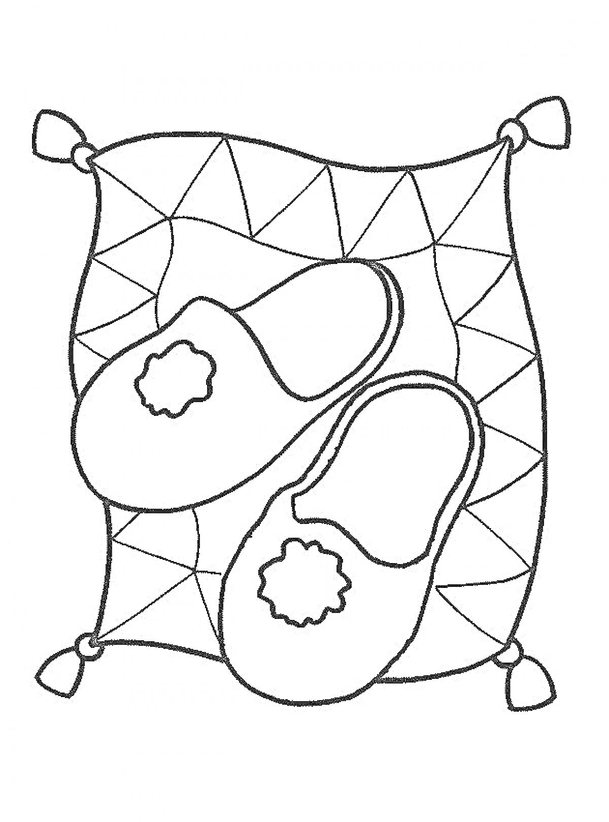 Раскраска Коврик с орнаментом и тапочками