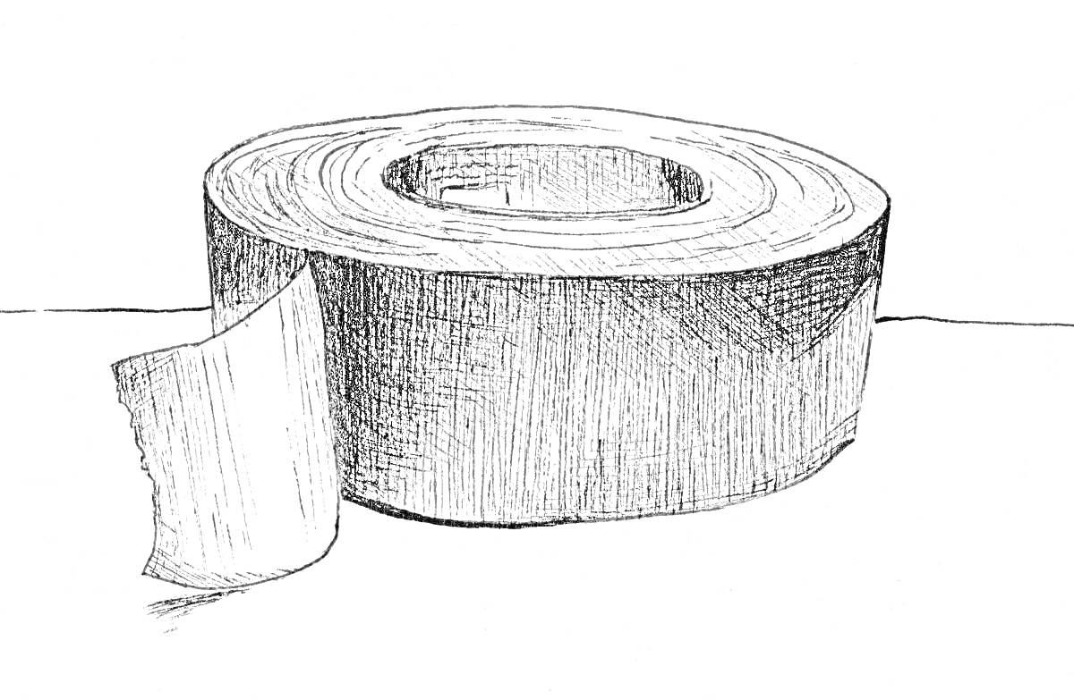 На раскраске изображено: Скотч, Рулон, Клейкая лента, Стол