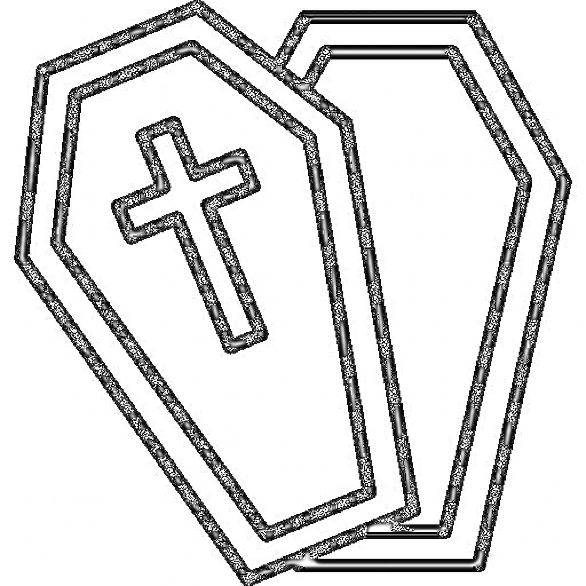 На раскраске изображено: Гроб, Крест, Смерть, Религия, Символика