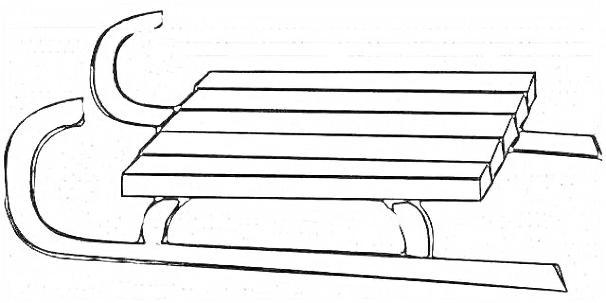 Раскраска Санки с деревянным сиденьем на металлических полозьях