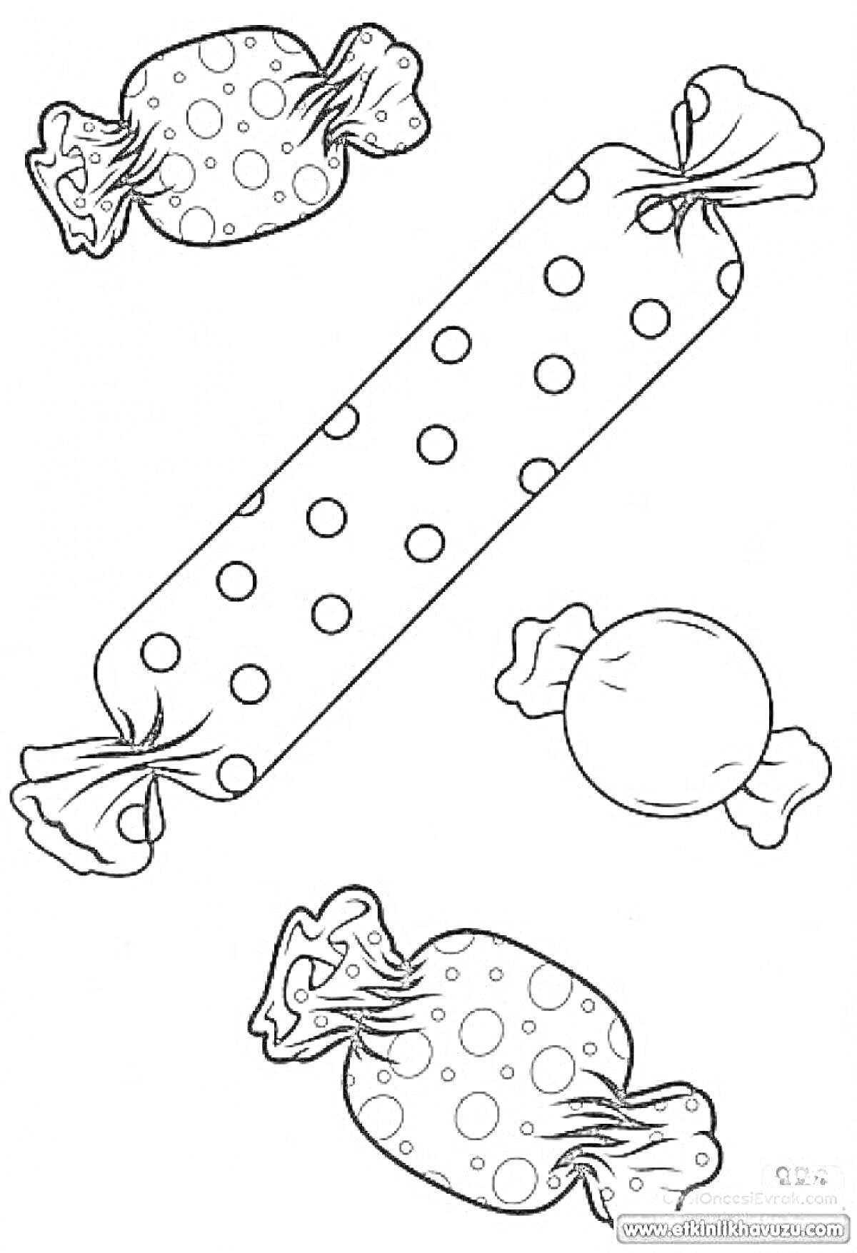 Раскраска Конфеты разных форм с горошковым узором