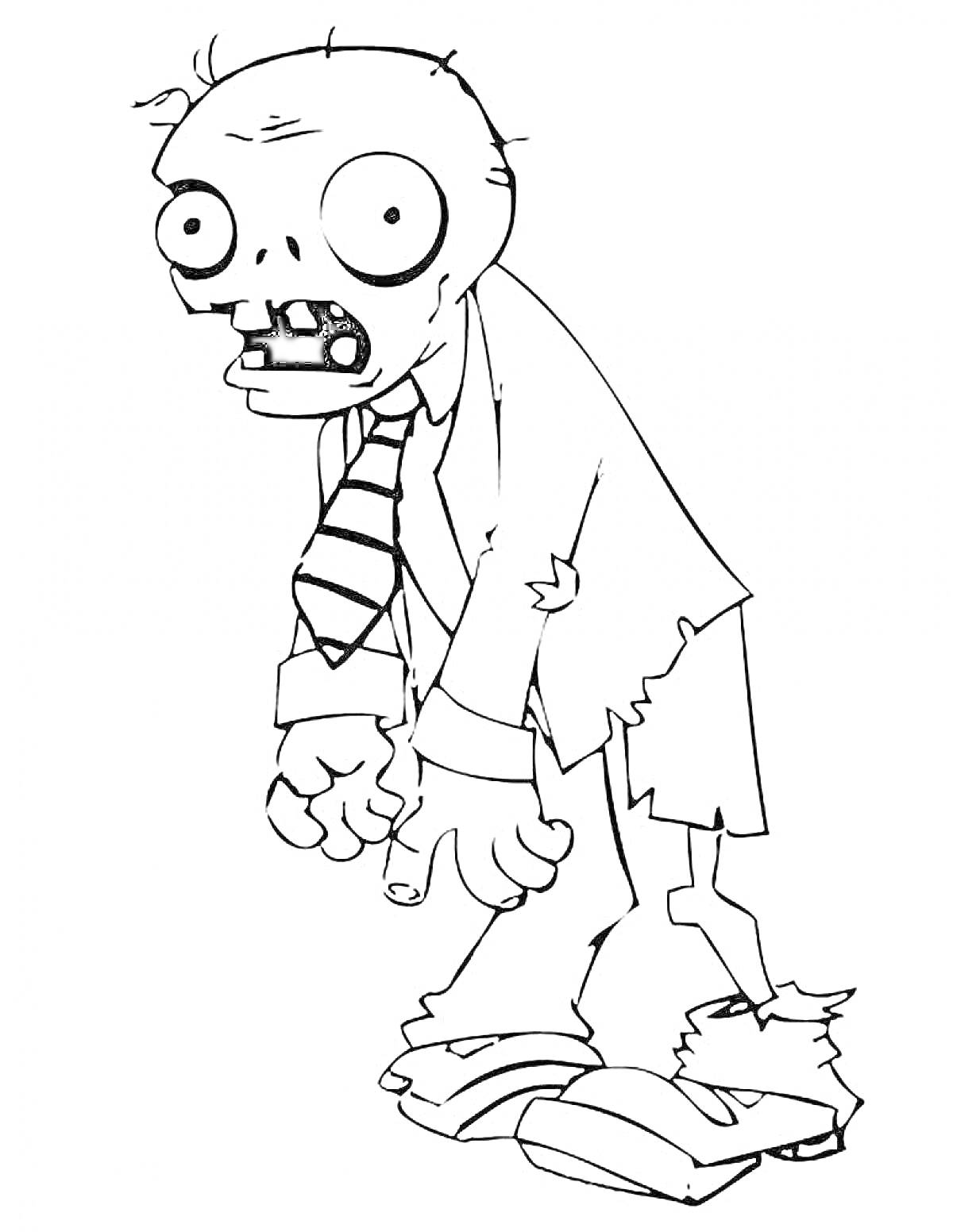 Раскраска Зомби в рваном костюме с галстуком
