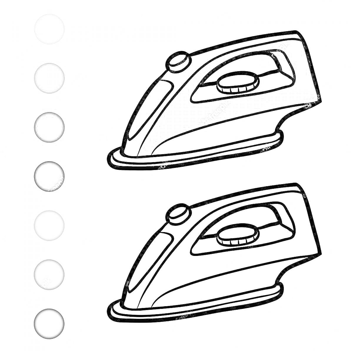 На раскраске изображено: Утюг, 3 года, 4 года, Оттенки, Бытовая техника, Ручка