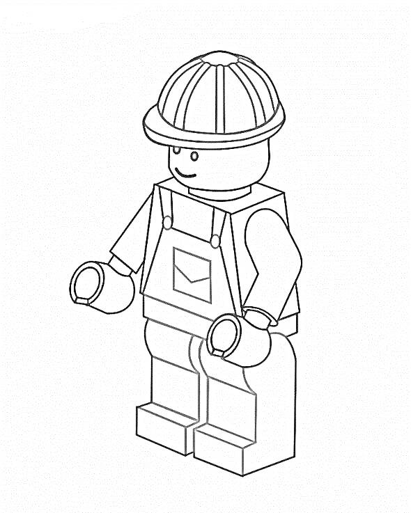Лего-человечек в каске со смайликом, одет в комбинезон