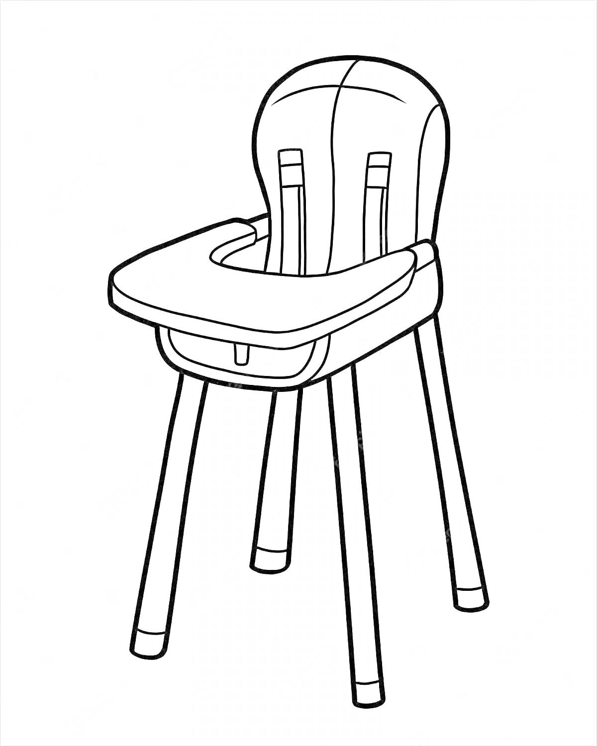 На раскраске изображено: Детский стул, Ремни безопасности, Мебель, Цветная книга, Стул, Безопасность, Ребенок