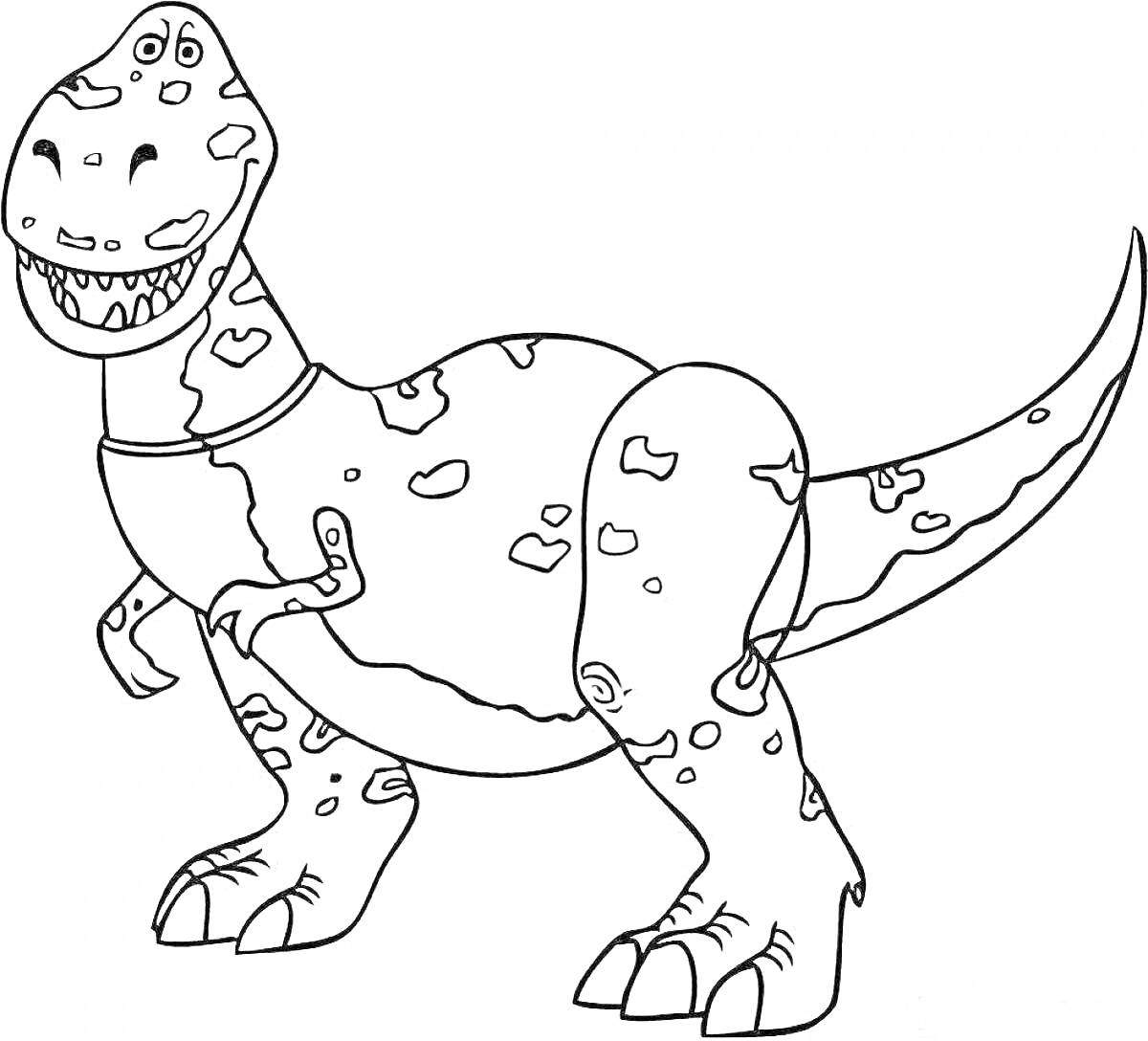 Раскраска Тарбозавр с пятнами и улыбкой