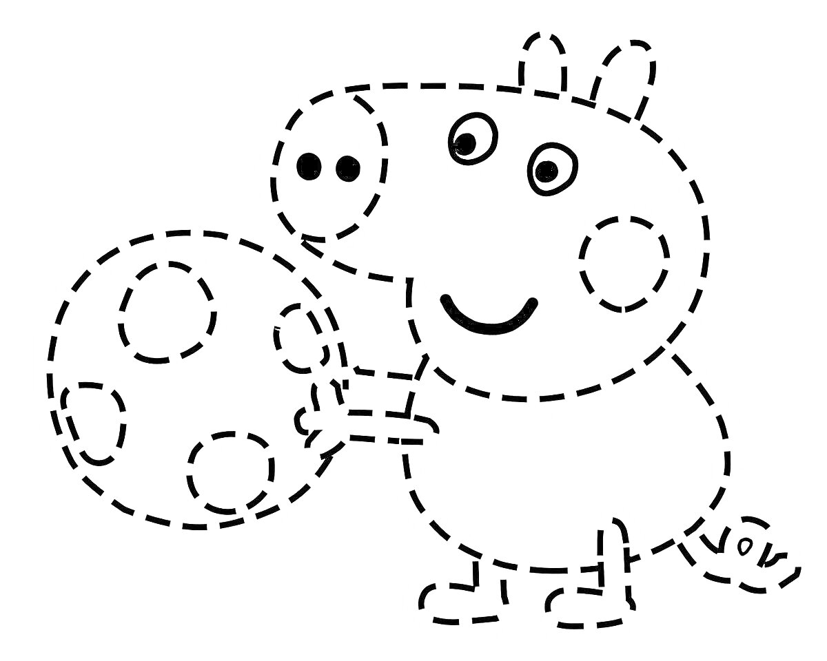 На раскраске изображено: Точки, Для детей, 3-4 года, Игра, Животные, Мячи, Поросята