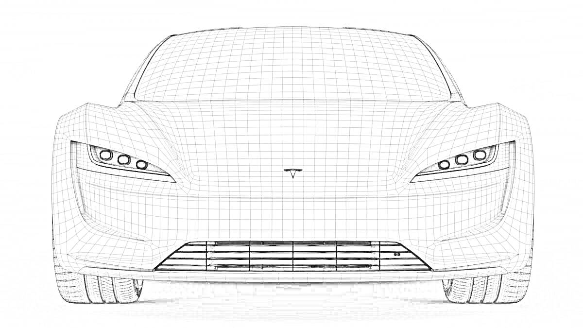 Раскраска Тесла Кибертрак из сетки с переднего ракурса