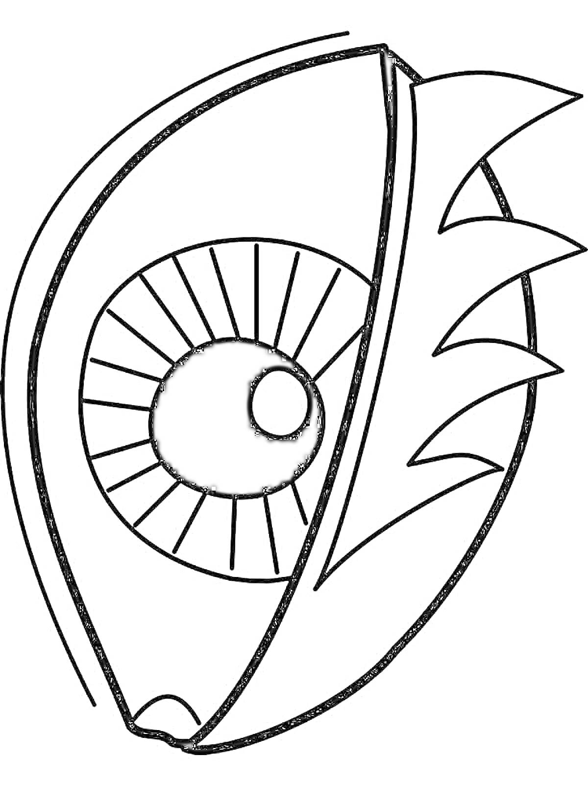 Раскраска Глаз с ресницами и декоративными элементами в виде зубцов