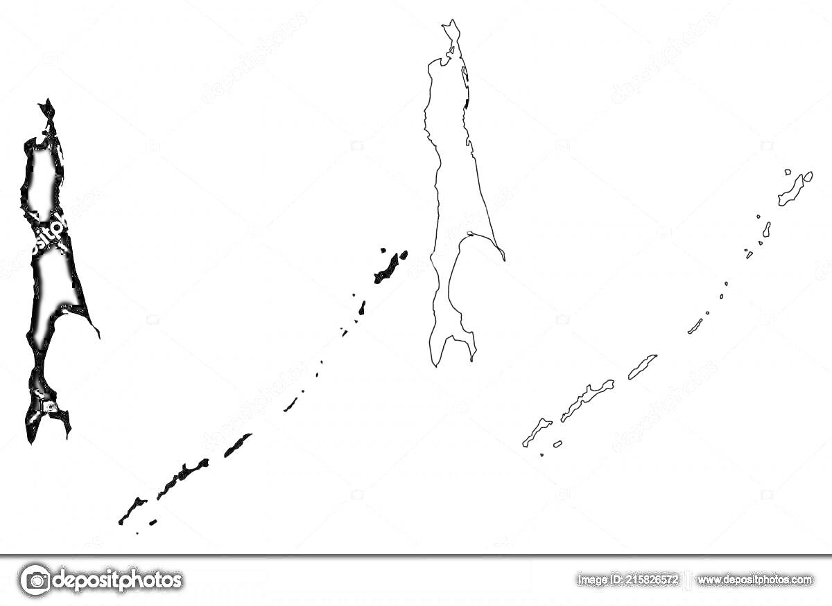 Раскраска Контурная карта Сахалина и Курильских островов