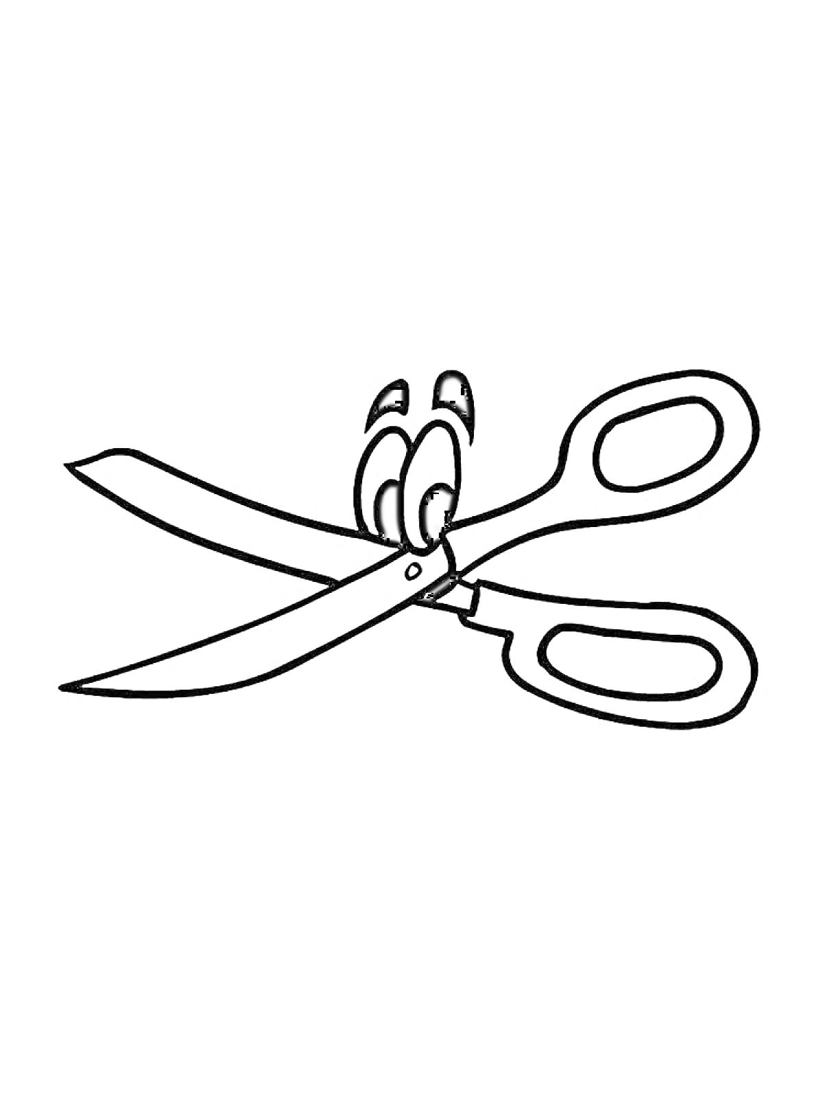 На раскраске изображено: Ножницы, Глаза, Брови, Инструмент, Улыбка
