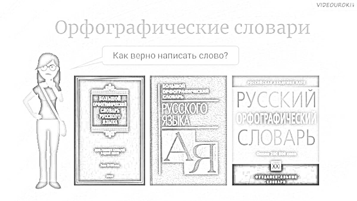 На раскраске изображено: Орфографический словарь, Книга, Обложка, Русский язык