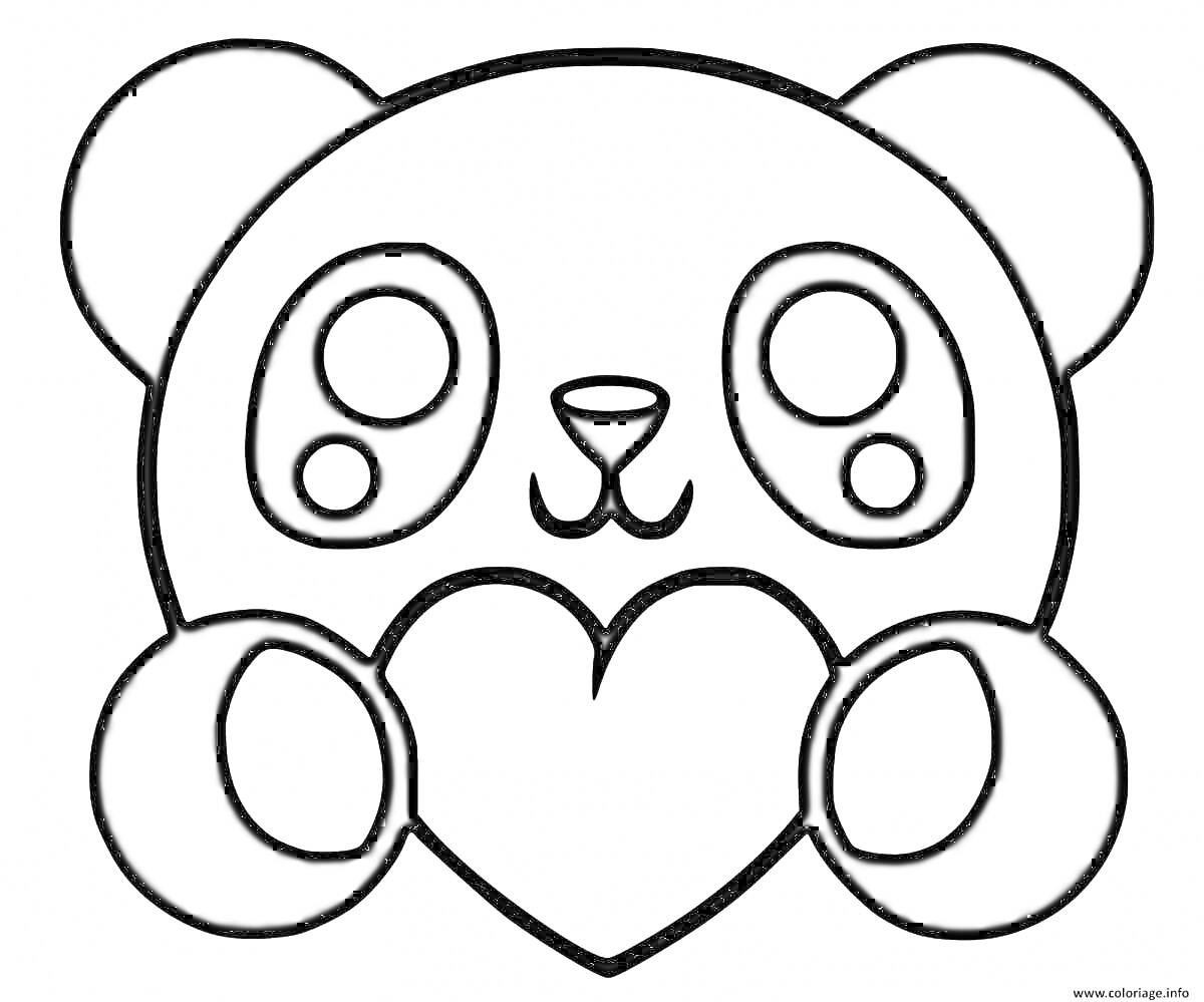 Раскраска Панда с большой головой, держащая сердце лапками