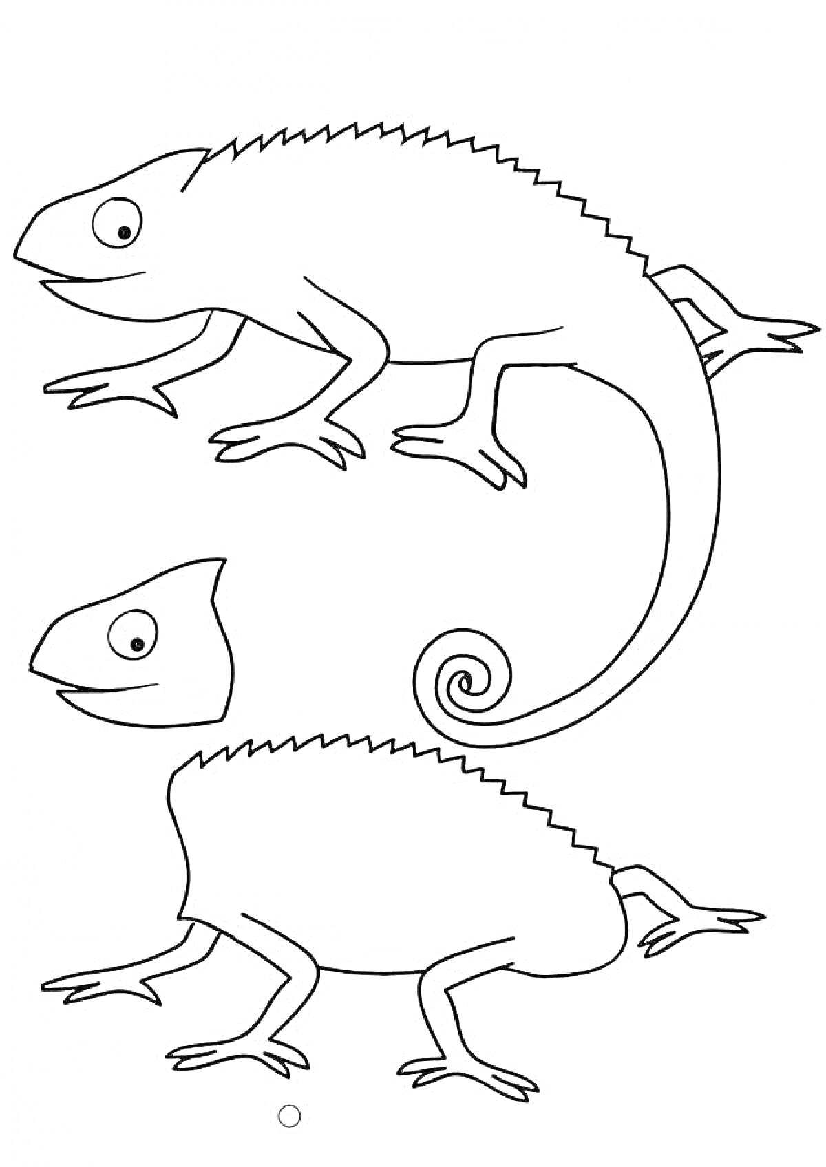 Раскраска Два хамелеона - один с прямым хвостом, другой с закрученным хвостом