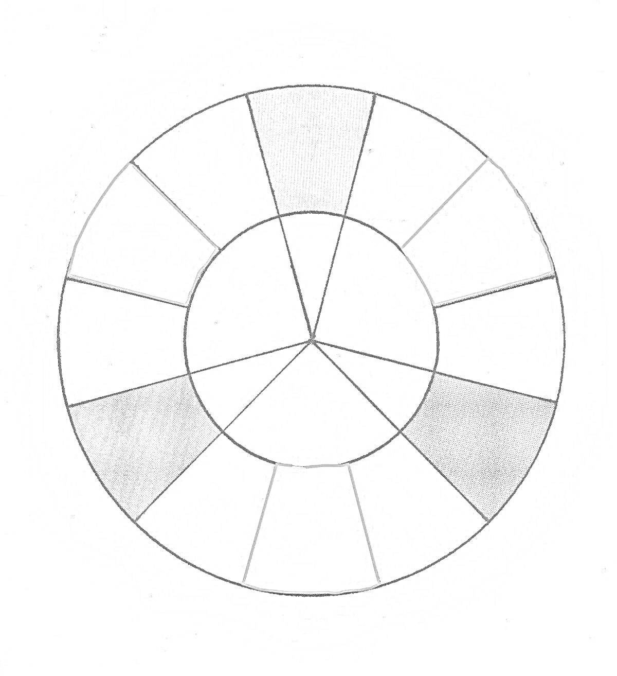 Цветовой круг с внешними и внутренними секторами для раскраски