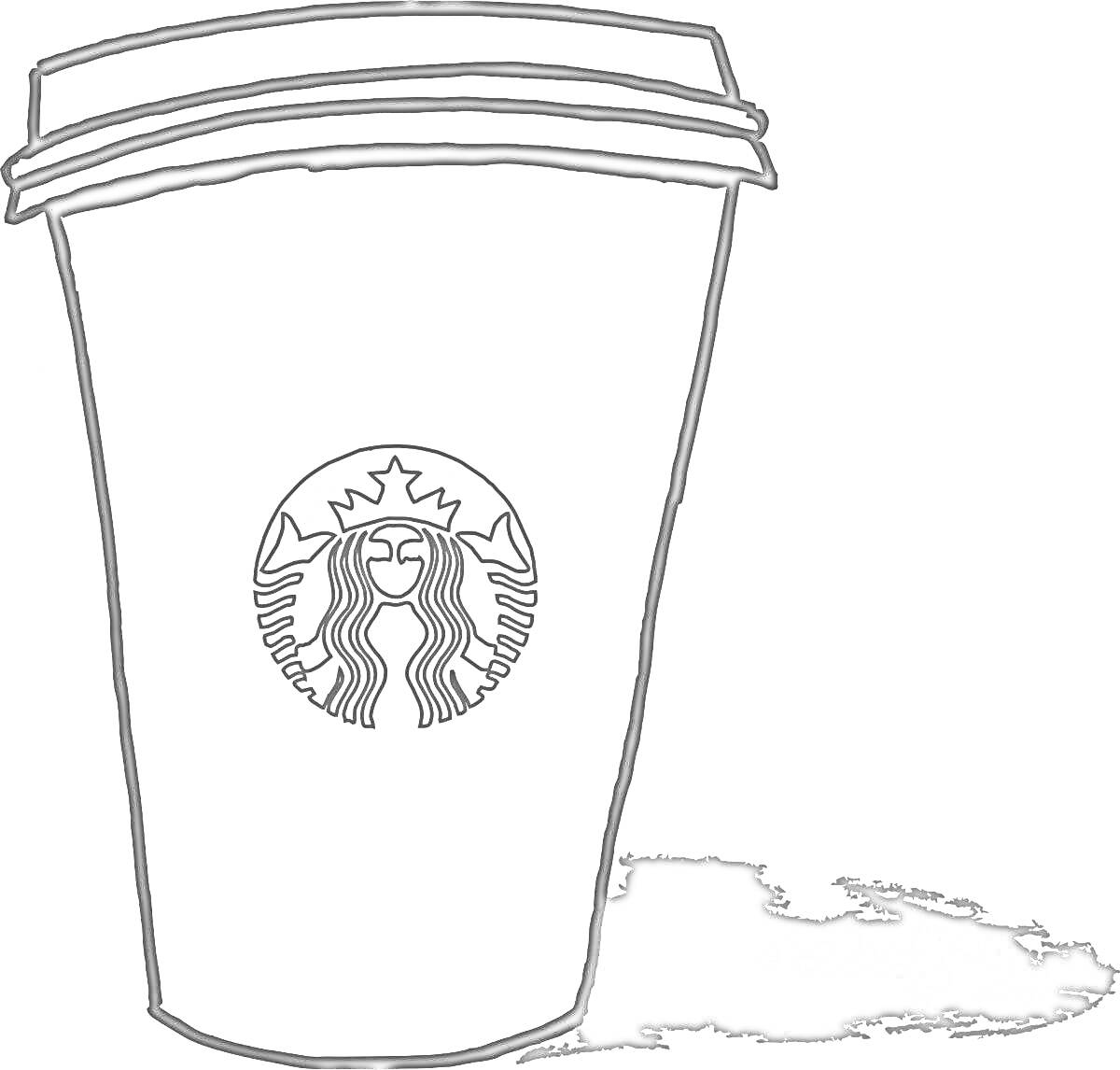 На раскраске изображено: Стакан, Кофе, Крышка, Напиток, Логотипы