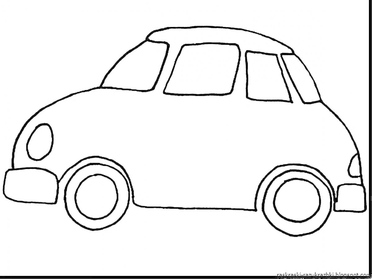 Раскраска Простая иллюстрация автомобиля с двумя дверьми и четырьмя колёсами