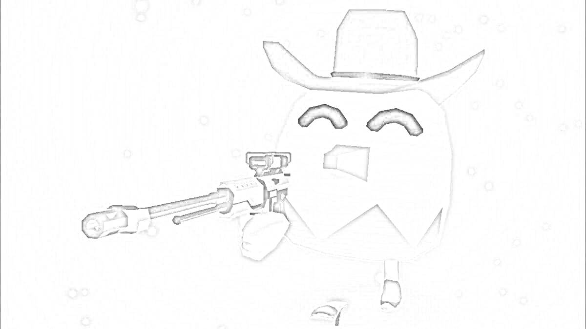 На раскраске изображено: Ковбойская шляпа, Винтовка, Оружие, Игра, Chicken gun, Курицы