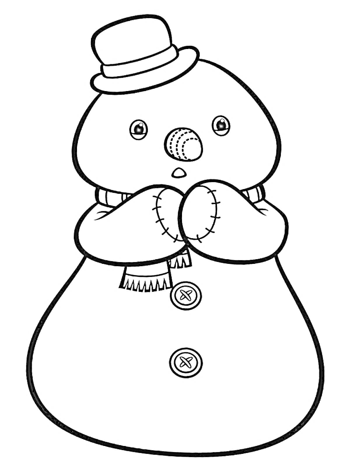 Снеговик Чилли в шляпе, шарфе и рукавицах