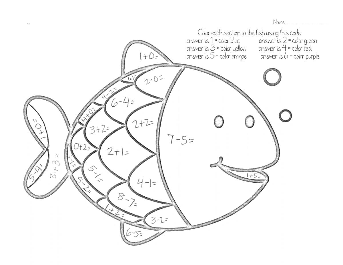 На раскраске изображено: Рыба, Математические задачи, Цветной код