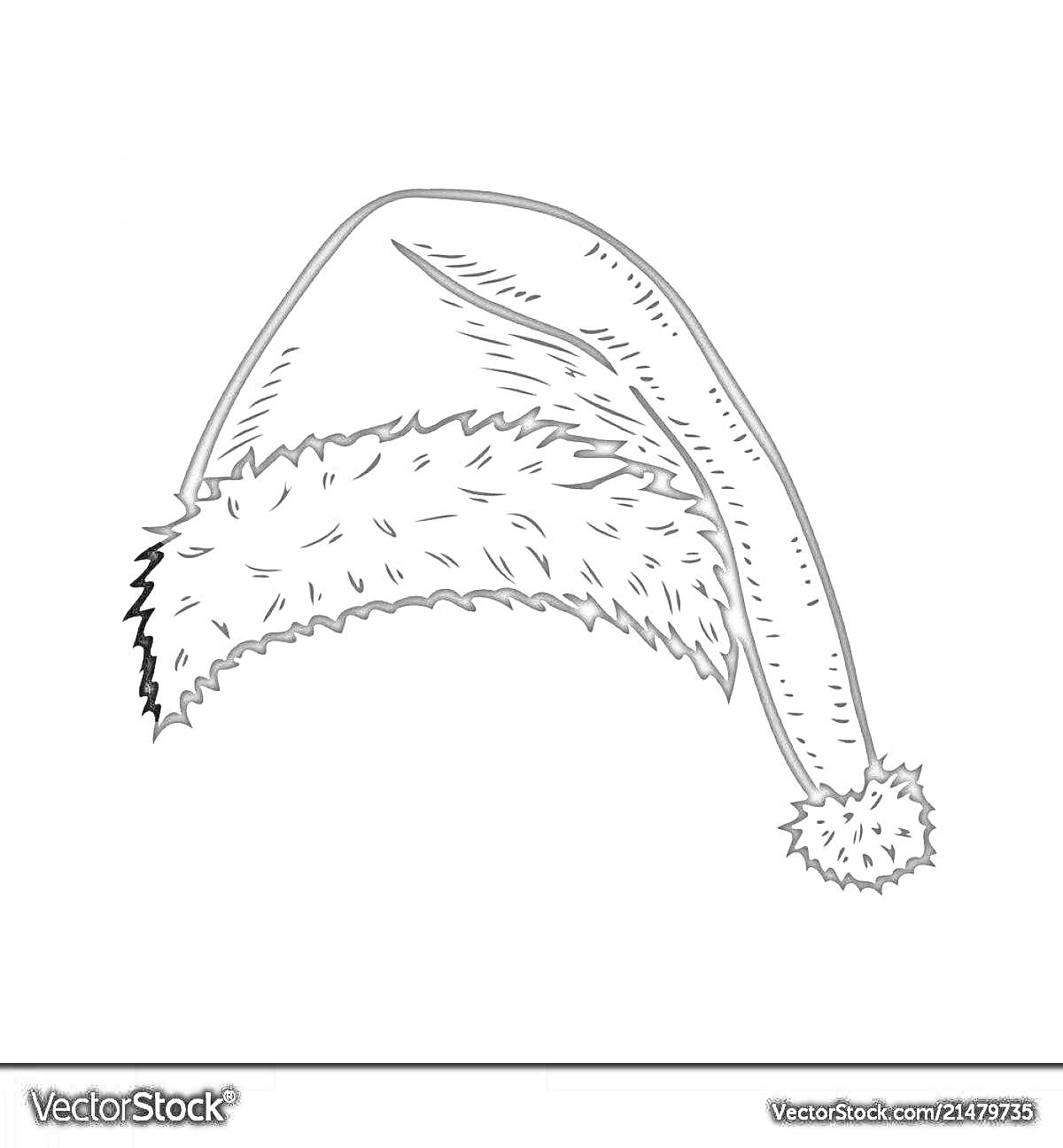 Раскраска Шапка Деда Мороза с опушкой и помпоном