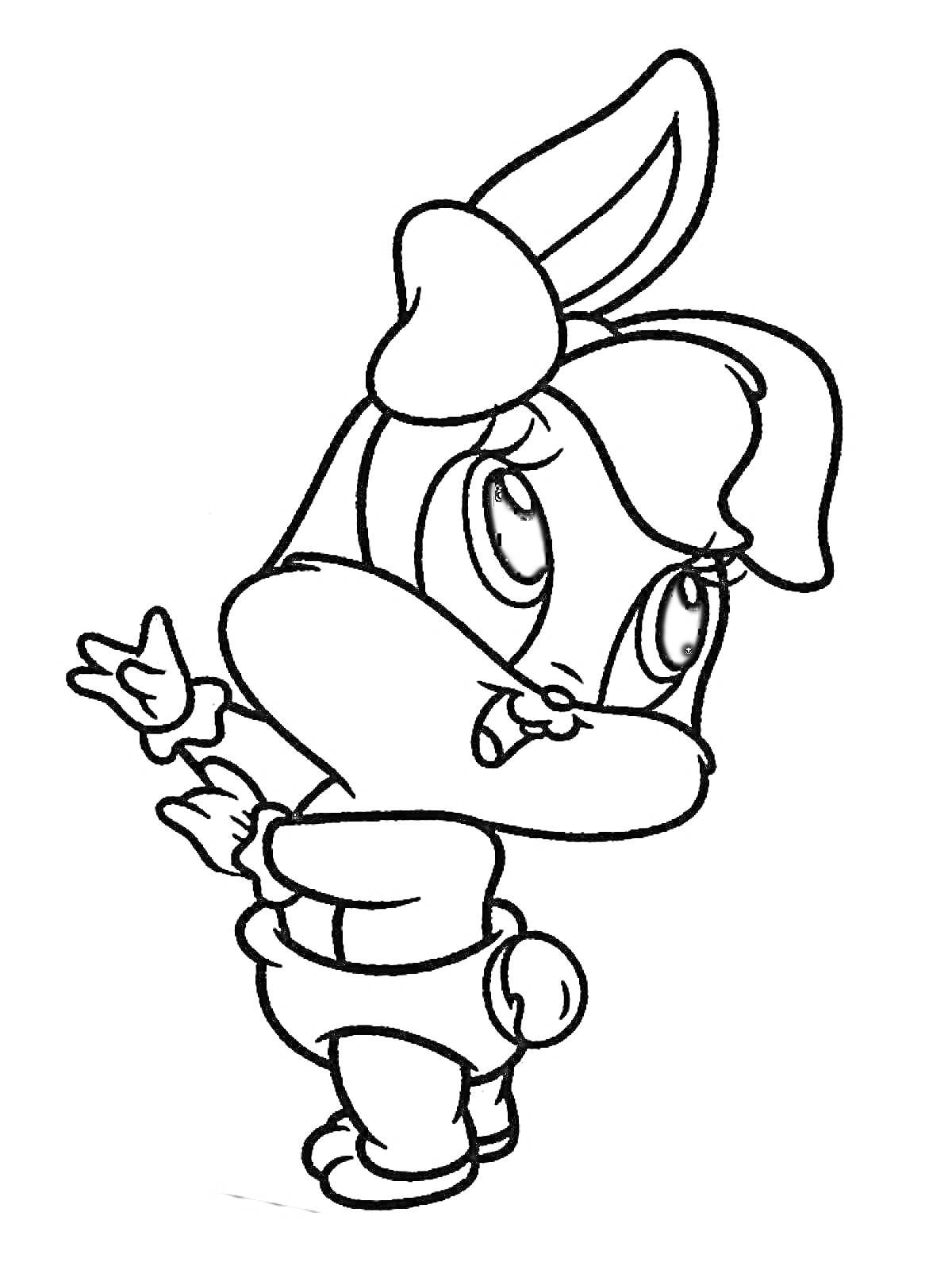 РаскраскаМультяшный заяц в одежде с бантиком на голове