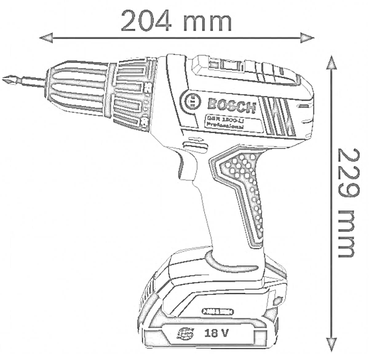 Шуруповерт Bosch GSR 18V-EC (204 мм x 229 мм)